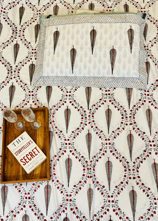 Queen Size Premium Cotton - Hand Block Design Bed Sheet