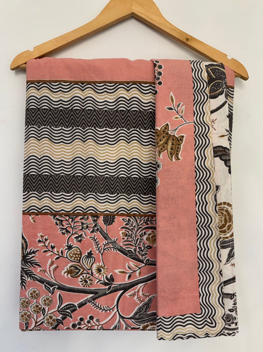 Floral peach cotton Bed Sheet